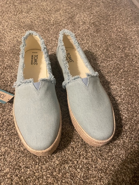 Toms Shoes - TOMS Light Blue Frayed Canvas Espadrille Slip-Ons